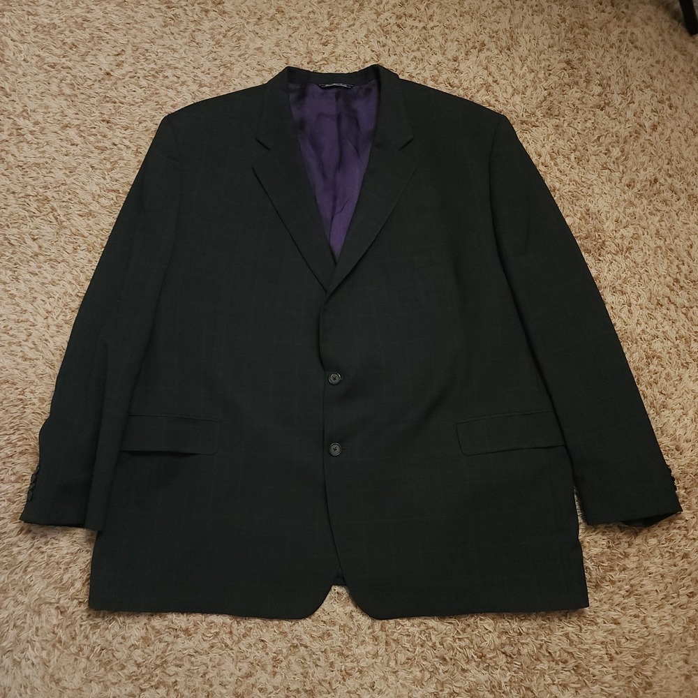 Jack Victor 2-Button Mens 52R Dark Gray‎ Plaid Wool Polyester Blazer Jacket